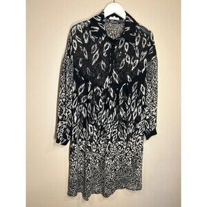 Almae Women's 1 Size MD Sheer Black White Button Down Dress Summer